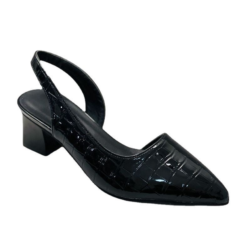 Damen Slingback-Pumps mit spitzer Kappe, Krokoprägung und mittlerem Blockabsatz EB