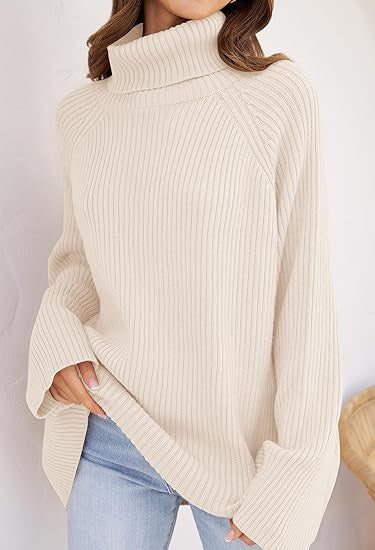 Damen Feinstrickpullover mit hohem Kragen und weitem Schnitt EB