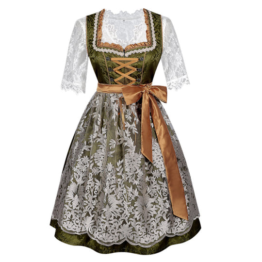 Damen nan traditionelles Dirndlkleid mit Spitzenbluse und bestickter Schürze EB