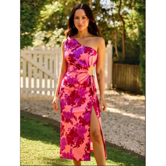 Damen Midikleid mit asymmetrischem Schnitt und Chevron-Muster EB