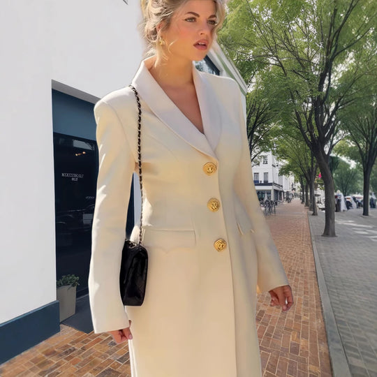 Damen Eleganter Langmantel mit goldenen Knöpfen und klassischem Schnitt EB