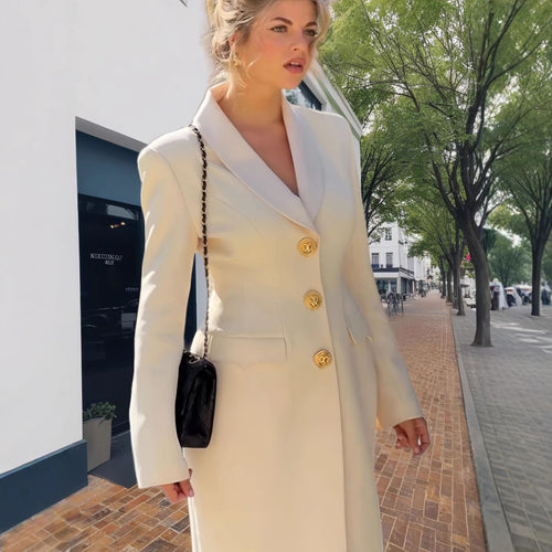 Damen Eleganter Langmantel mit goldenen Knöpfen und klassischem Schnitt EB