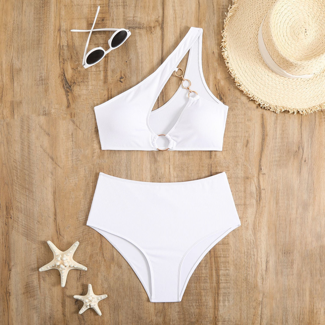 Damen Bikini-Set mit asymmetrischem Trägerschnitt und elegantem Ringdetail EB