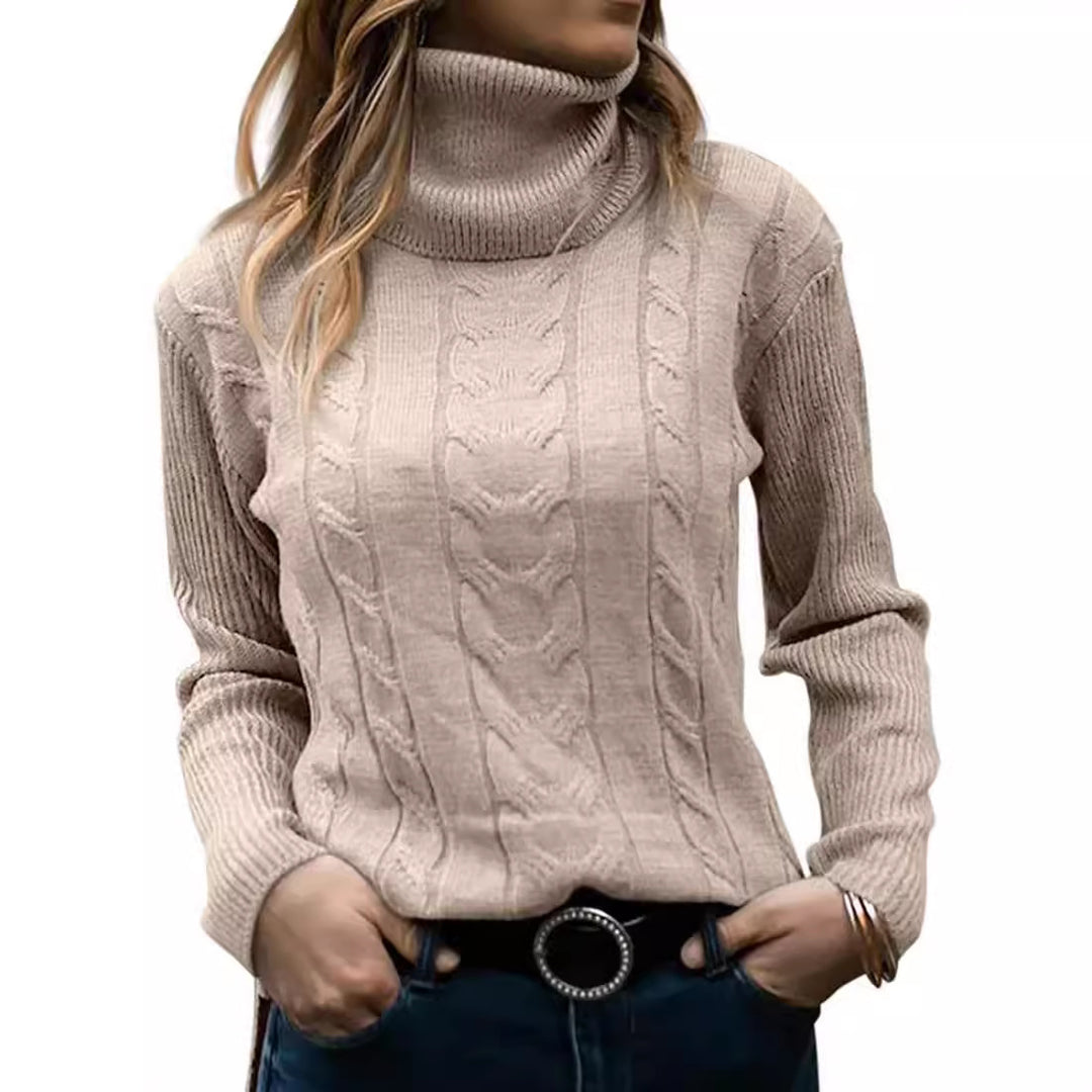 Damen Strickpullover mit Stehkragen und Zopfmuster EB