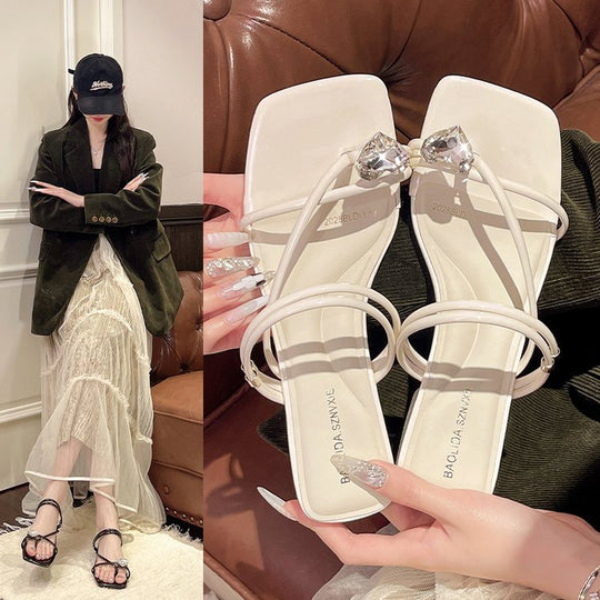 Damen elegante Sandaletten mit chicem Querriemen und Glitzer-Akzent EB