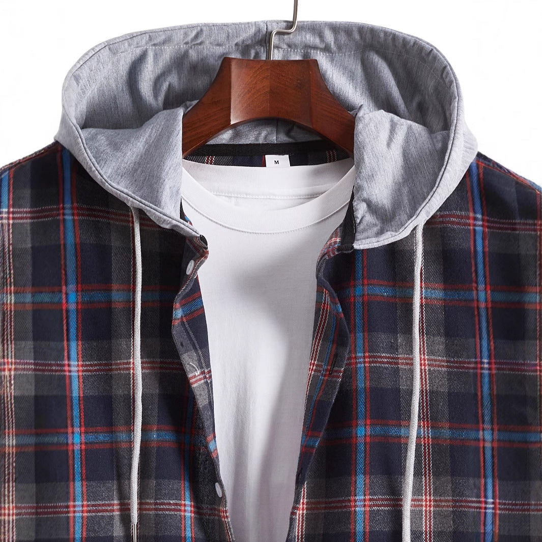 Herren Flanellhemd mit abnehmbarer Kapuze EB