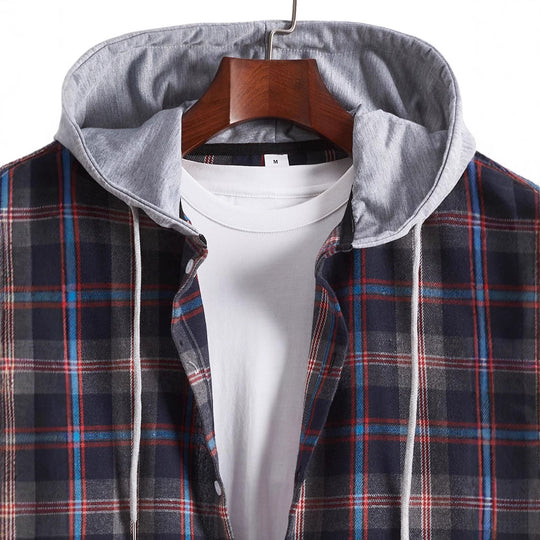 Herren Flanellhemd mit abnehmbarer Kapuze EB
