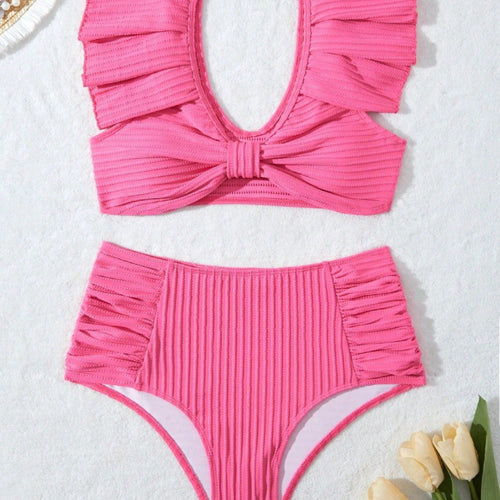 Damen Hochgeschnittener Bikini mit Rüschendetails EB