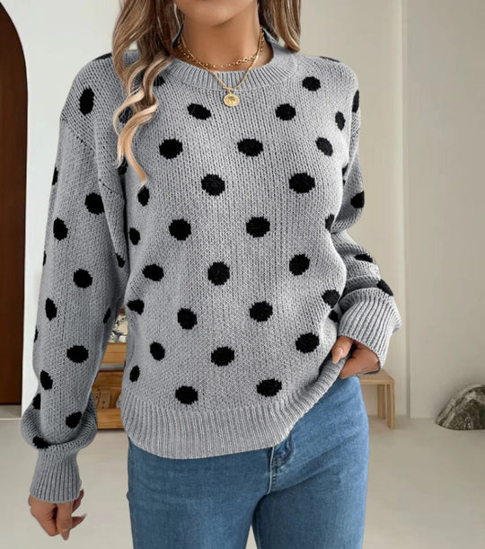 Damen Grobstrickpullover mit gepunktetem Muster und lässigem Schnitt EB