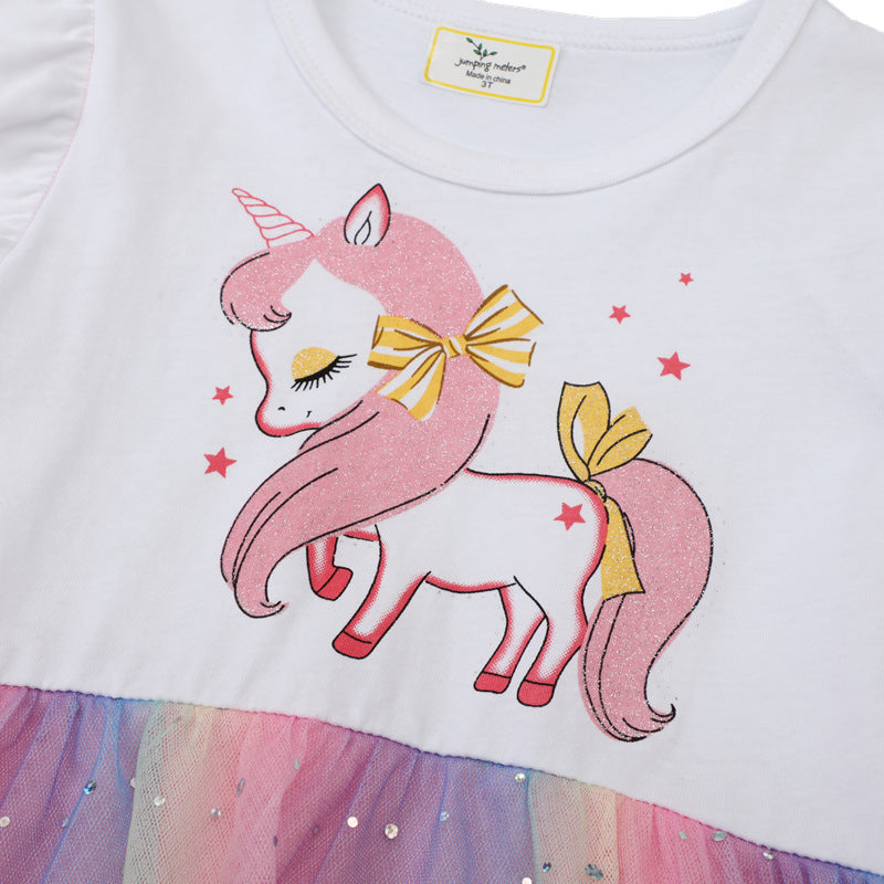 Mädchen Tüllkleid mit Einhorn-Applikation und buntem Glitzertüll EB