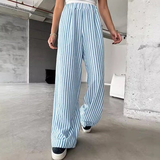 Damen Weite Streifenhose aus leichtem Materialien EB