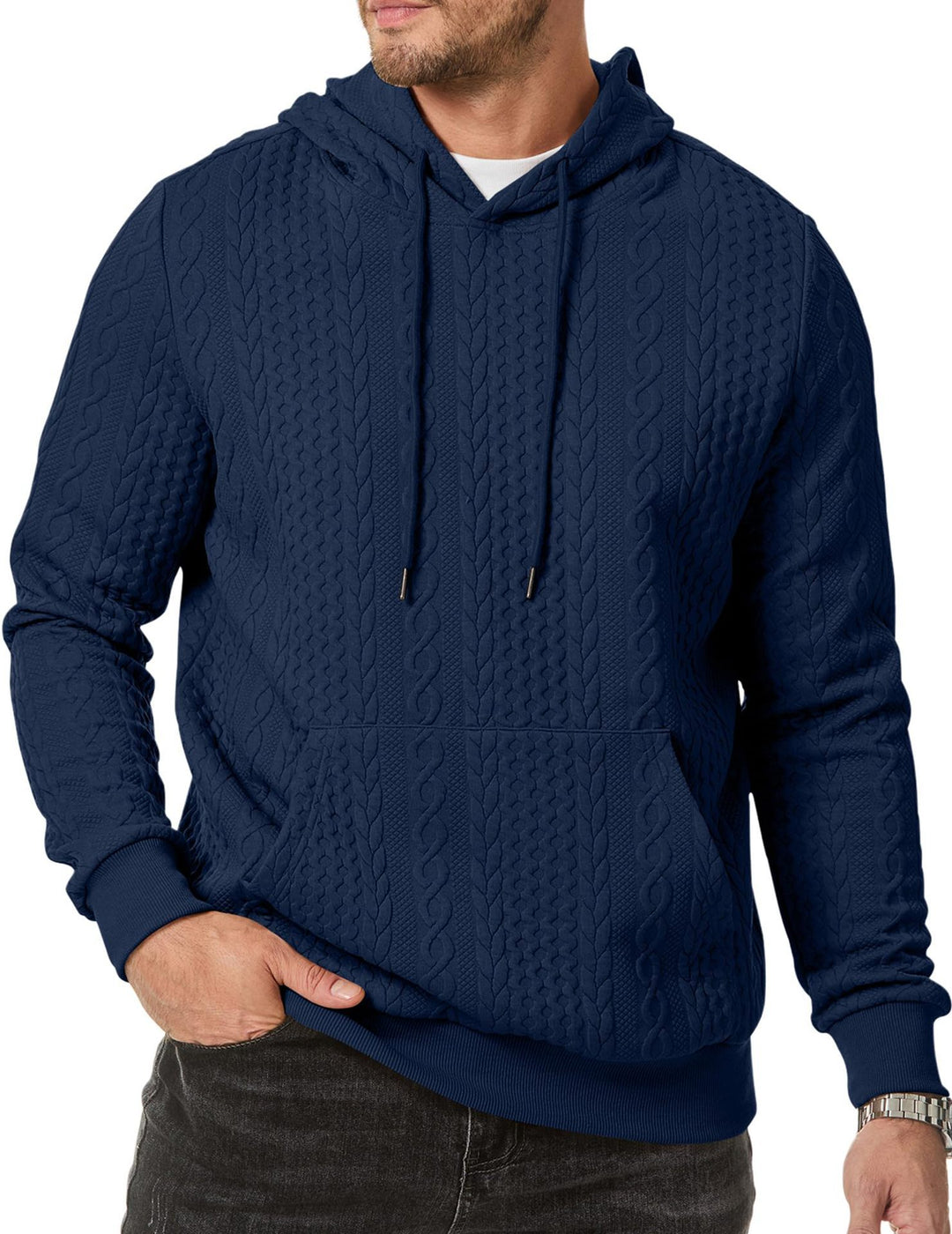 Herren Kapuzenpullover mit strukturiertem Kabelstrickmuster EB