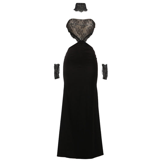 Damen Elegantes Maxikleid mit Spitze und Raffiniertem Schnitt EB