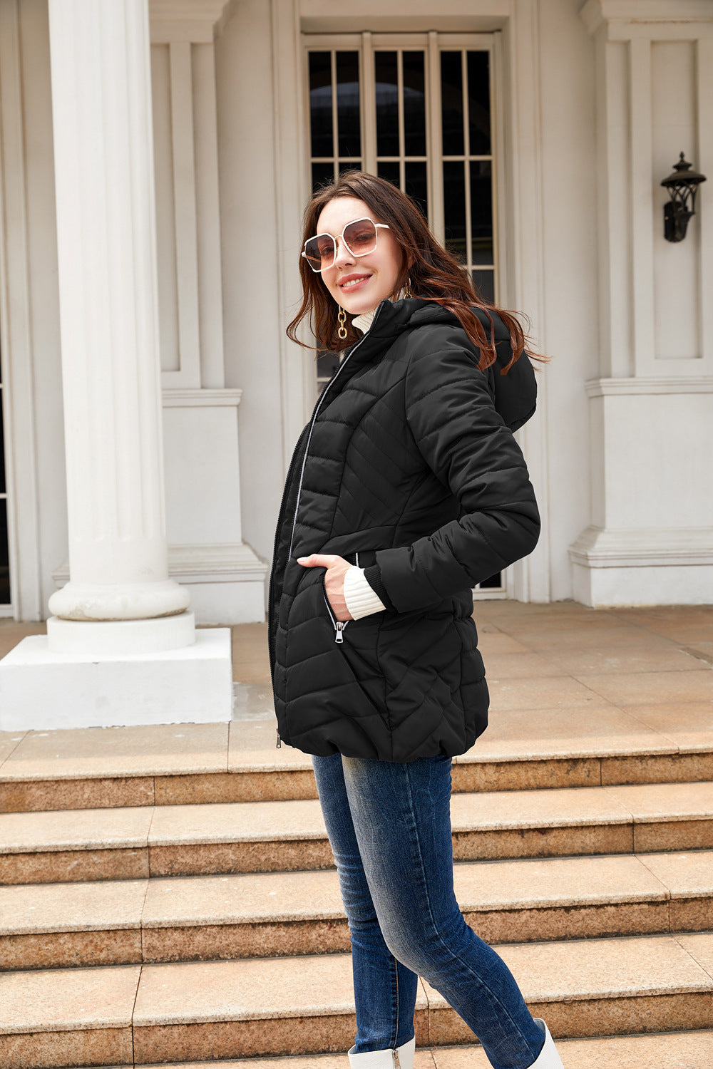 Damen gesteppte Winterjacke mit kuscheligem Innenfutter und praktischem Reißverschluss EB