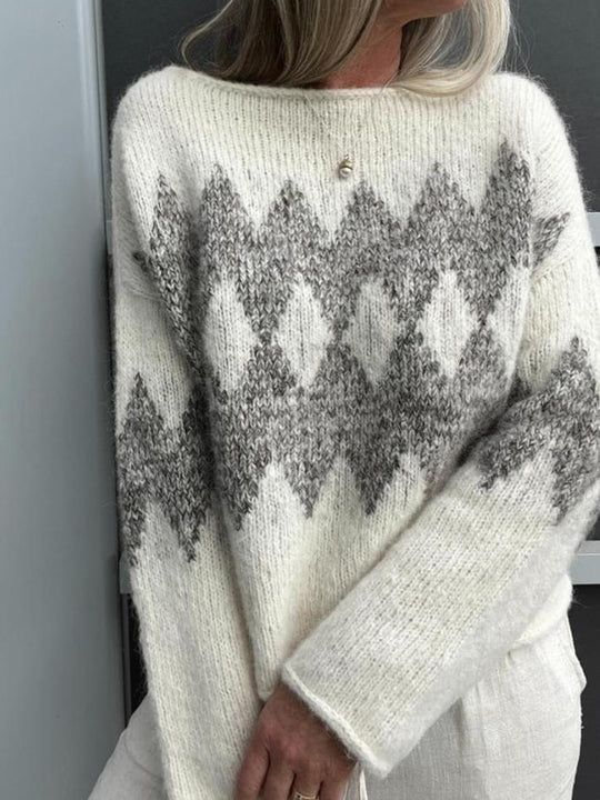Damen Strickpullover mit modernem Wellenmuster und angenehmer Passform EB