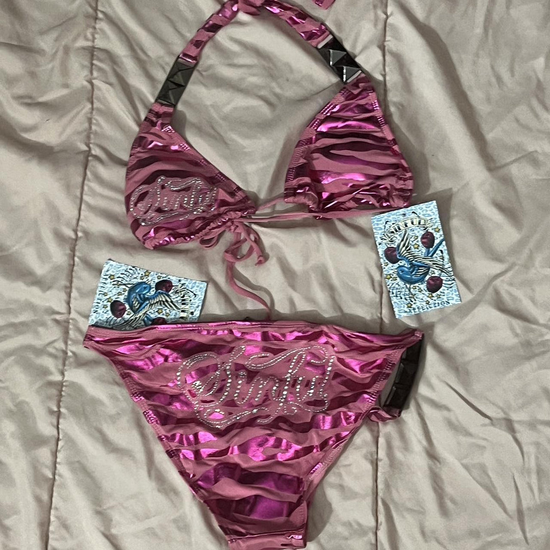 Damen Bikini-Set mit funkelndem Detail und außergewöhnlichem Design EB