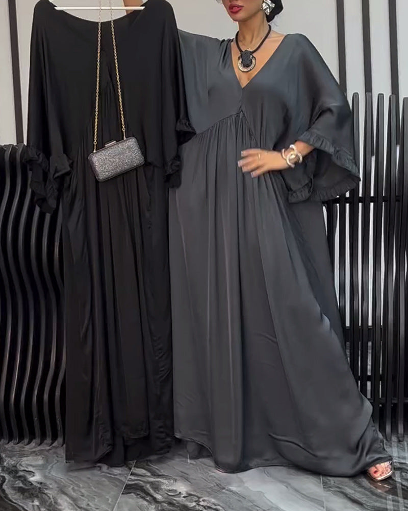 Damen Longmaxikleid mit eleganten Schlagärmel und fließendem Schnitt Heidi-Mode