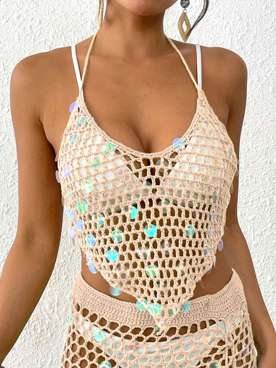 Damen Häkel-Top mit bunten Pailletten EB