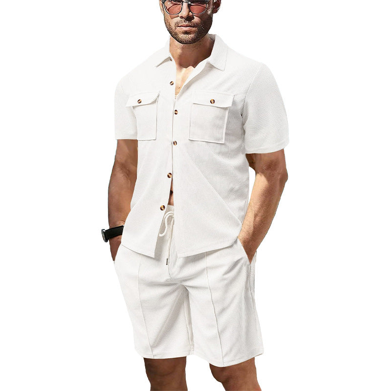 Herren modisches Kurzarmhemd- und Shorts-Set mit praktischen Taschen und atmungsaktiver Struktur EB