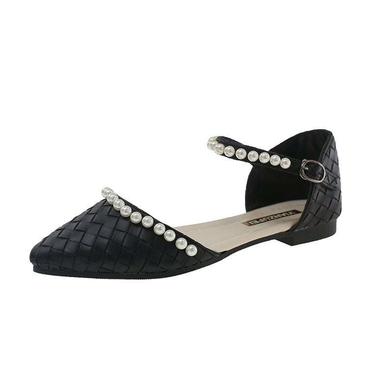 Damen elegante Ballerinas mit perlverziertem Riemen EB