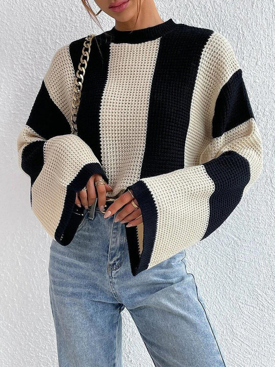 Damen Wabenstrick Pullover mit weiten Ärmeln EB
