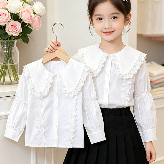 Mädchen Bluse mit großem Kragen und romantischen Rüschen EB