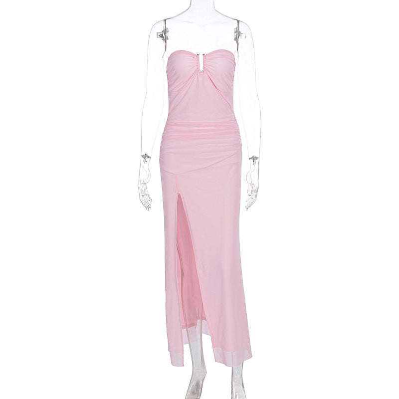 Damen Elegantes Schlauchkleid mit raffiniertem Schlitz und schulterfreiem Design EB
