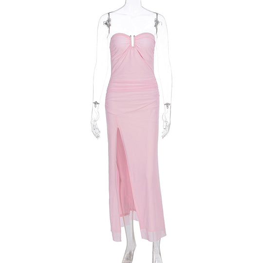 Damen Elegantes Schlauchkleid mit raffiniertem Schlitz und schulterfreiem Design EB