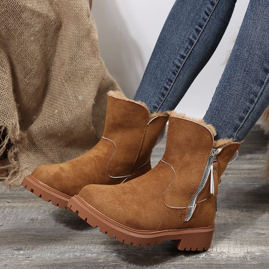 Damen  gefütterte Kurzstiefel aus Veloursoptik mit Teddy-Futter und seitlichem Reißverschluss EB