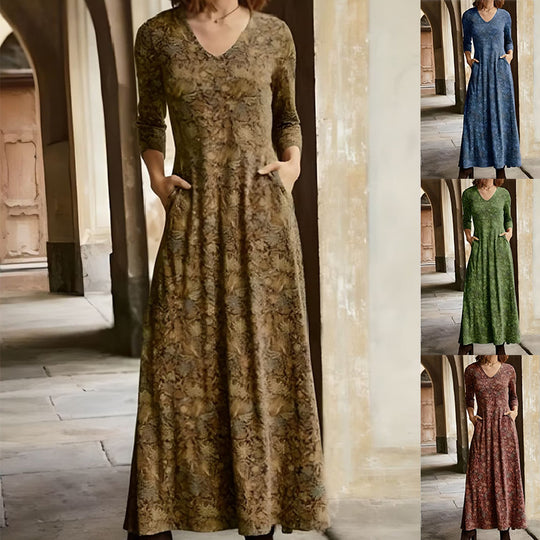 Damen Maxikleid mit dekorativen Mustern und praktischen Taschen EB