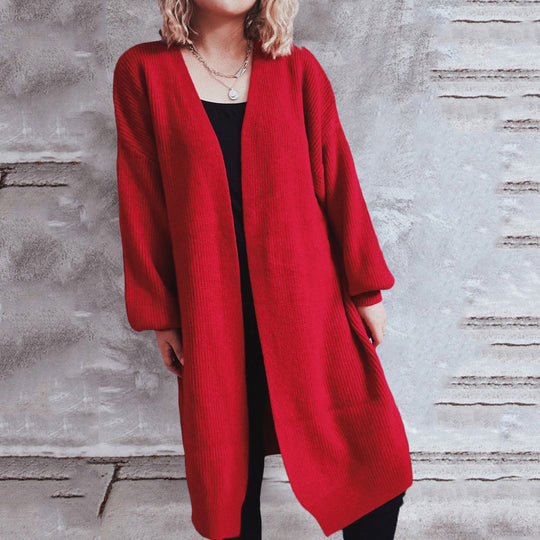 Damen lässiger Strickcardigan mit lässigen Oversize-Ärmeln und offenem Schnitt EB