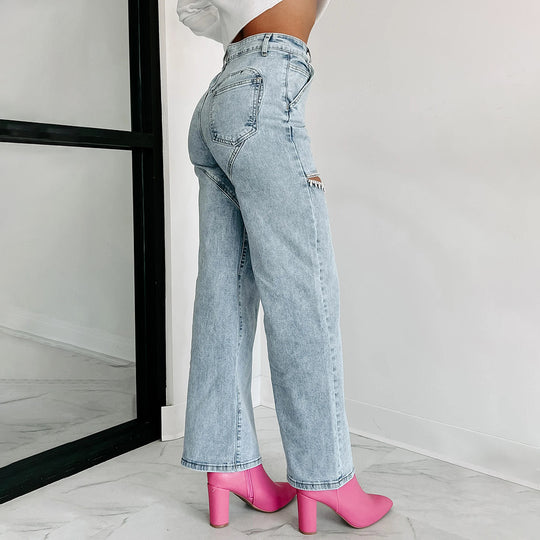 Damen Hochtaillierte Jeans mit durchbrochenem Design EB