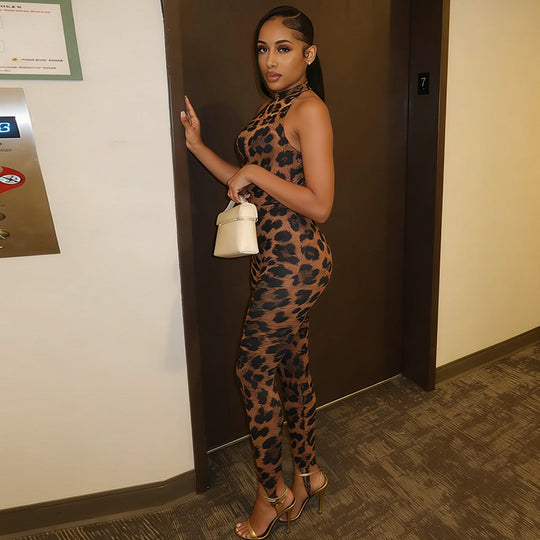 Damen Figurumspielender Jumpsuit im Leopardenmuster EB