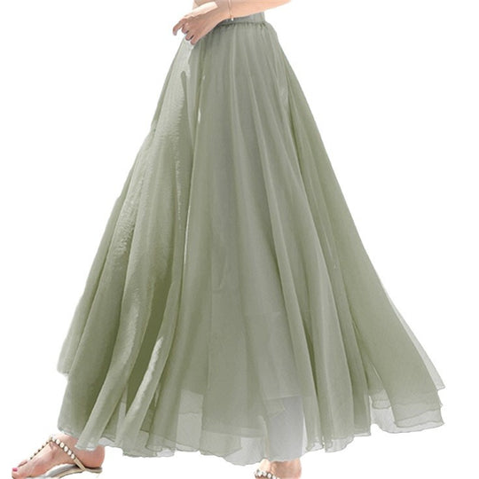 Damen nan fließender Maxirock aus Chiffon mit elastischem Bund und mehrlagigem Volant EB