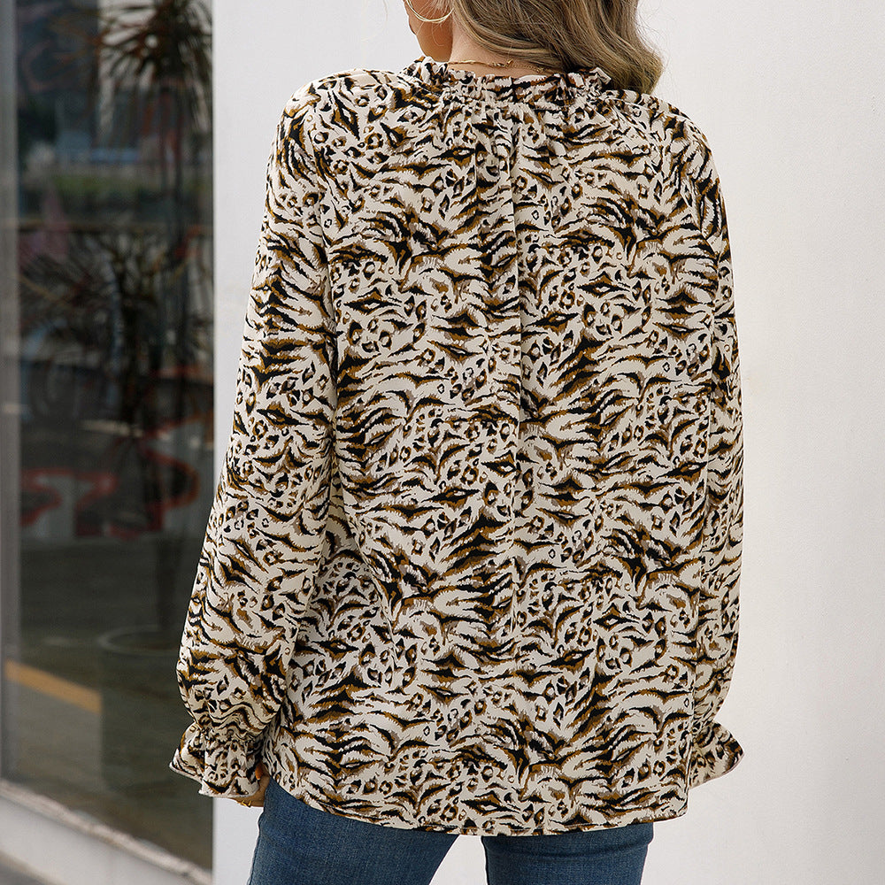 Damen Bluse mit einzigartigem Tiermotiv und Rüschendetails EB