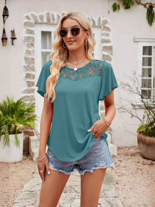 Damen Freizeitbluse mit Spitzeneinsatz EB