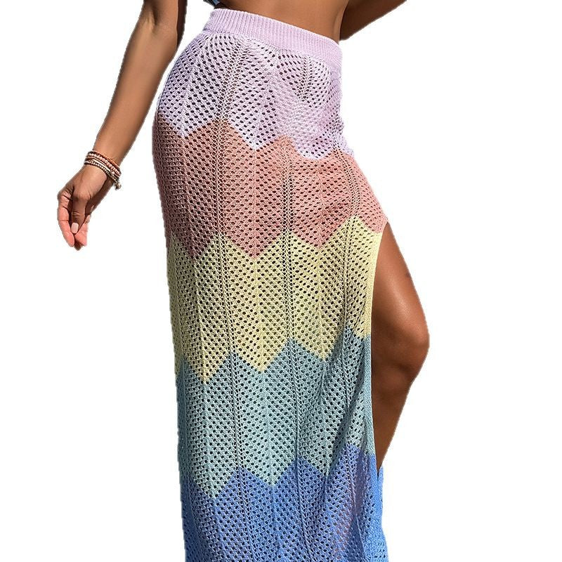Damen Strick Maxi-Rock mit hohem Schlitz und Rautenmuster EB