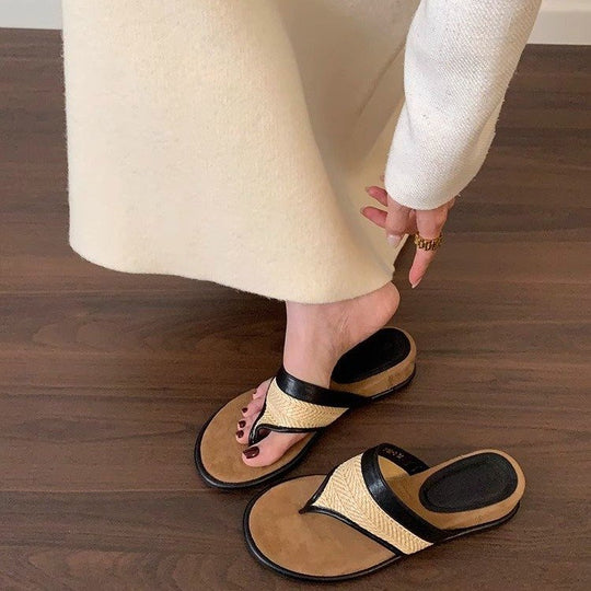 Damen elegante Riemchen-Pantoletten mit gewebtem Detail und komfortablem Fußbett EB
