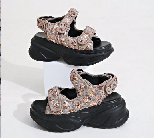 Damen Glamouröse Plateau-Sandalen mit verstellbaren Riemen und funkelnden Applikationen EB