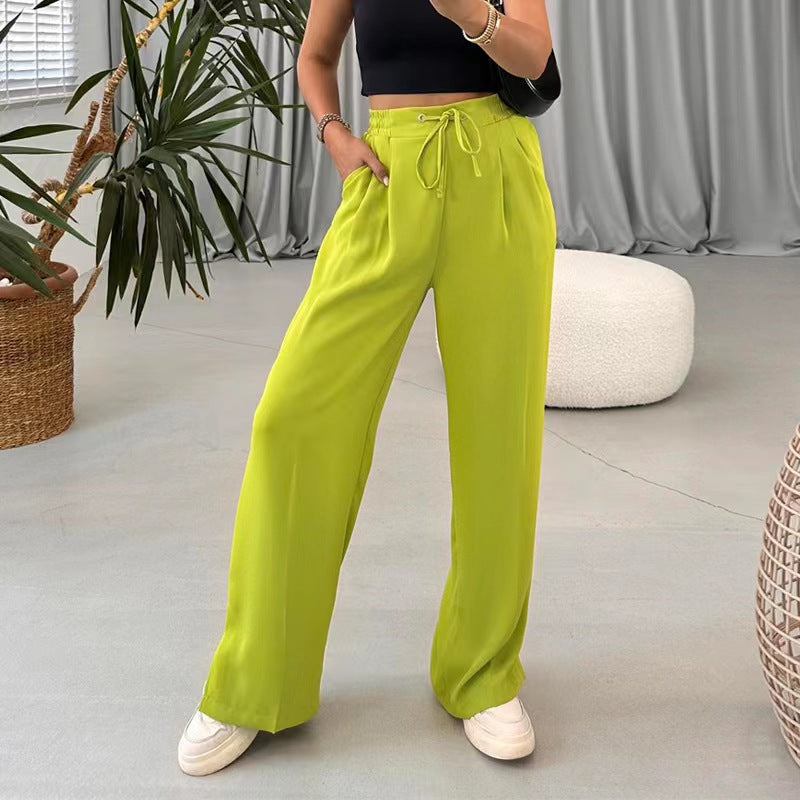 Damen Weite Freizeithose mit elastischem Bund und verstellbarem Kordelzug EB