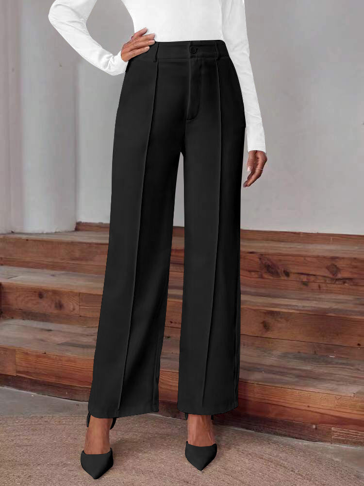 Damen elegante High-Waist Palazzo-Hose mit breiten Beinen und Falten EB