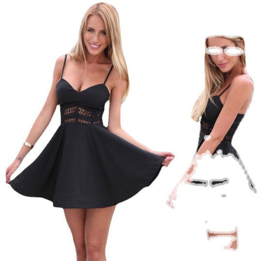 Damen A-Linien Sommer Mini Kleid mit Spitzenoberteil Detail EB