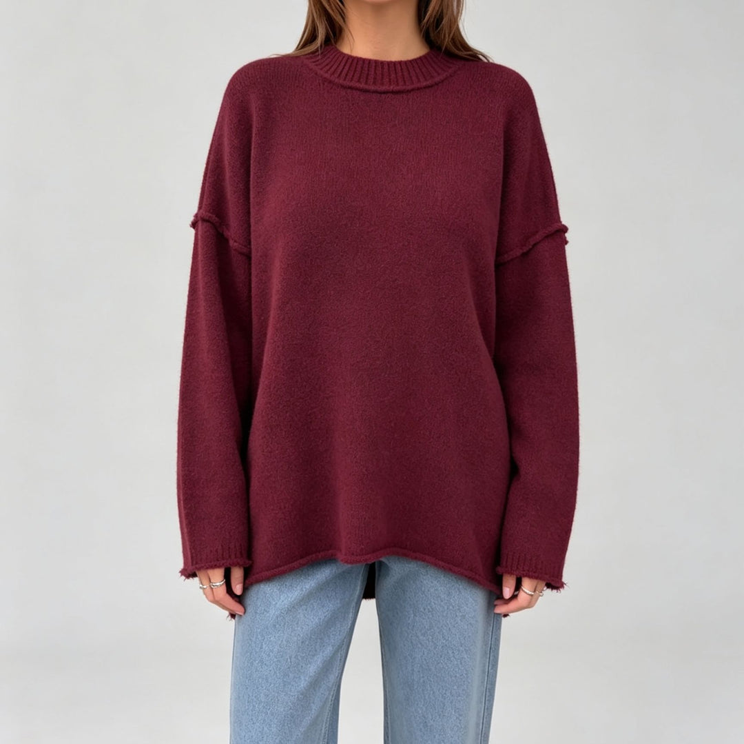 Damen Oversize-Boxy-Pullover mit kurzem Stehkragen und dekorativer Kantennaht EB