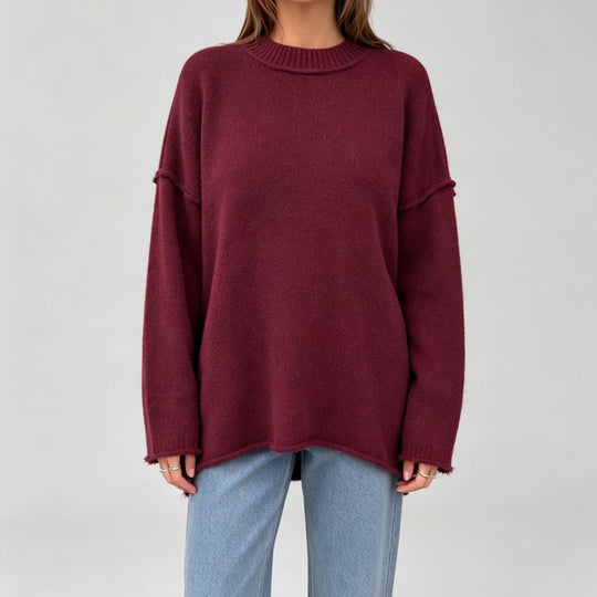 Damen Oversize-Boxy-Pullover mit kurzem Stehkragen und dekorativer Kantennaht EB