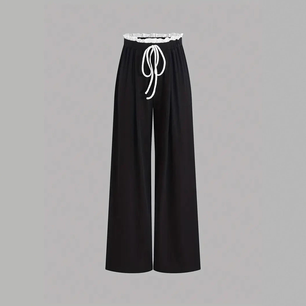 Damen stylishes Sport-Set mit hoch taillierter Weitbein-Hose und sportlichem Bustier EB