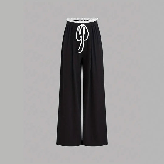 Damen stylishes Sport-Set mit hoch taillierter Weitbein-Hose und sportlichem Bustier EB