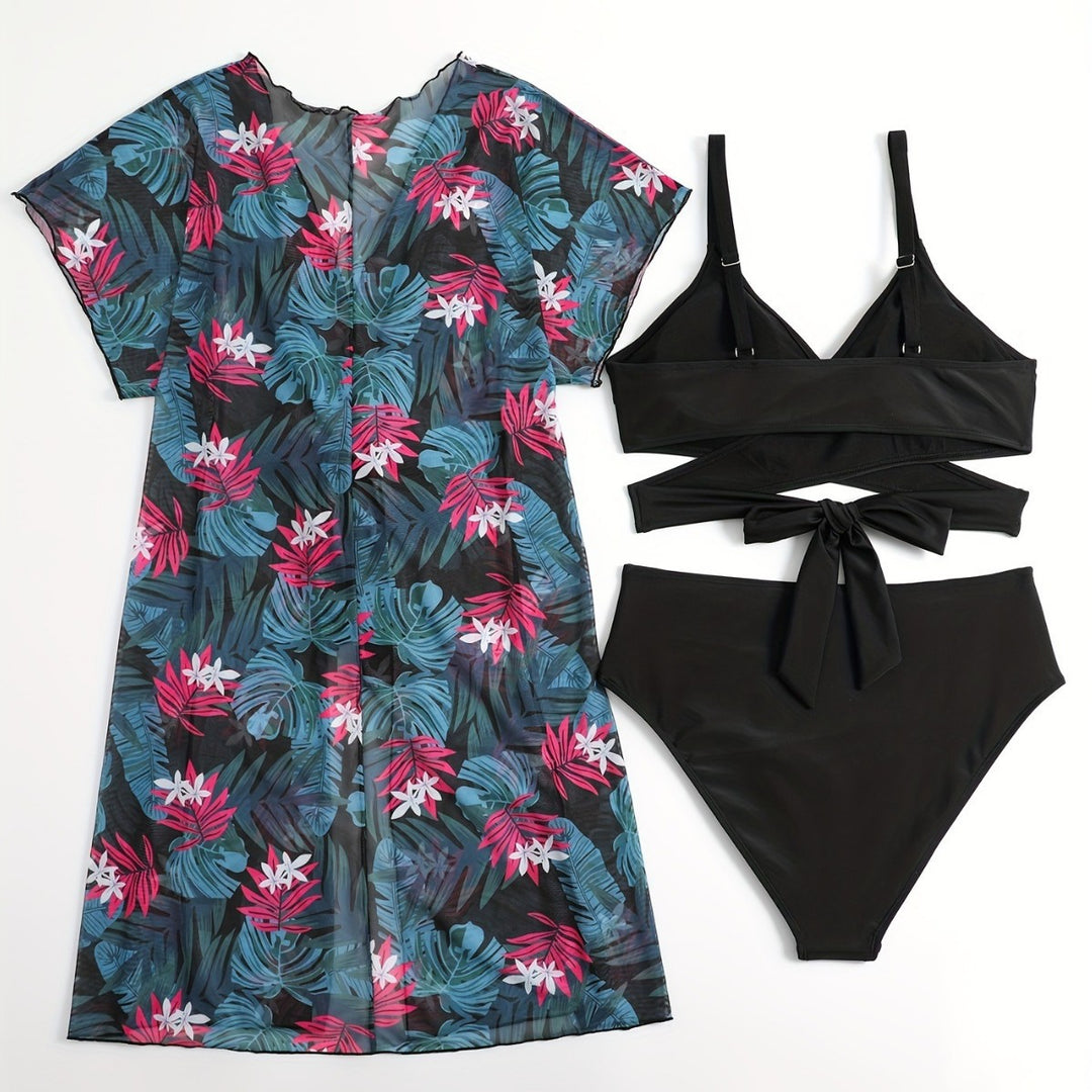 Damen Wickelkleid und Bikini-Set EB