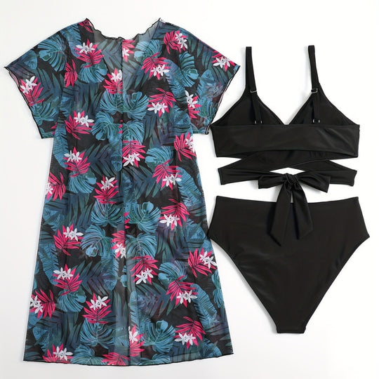 Damen Wickelkleid und Bikini-Set EB