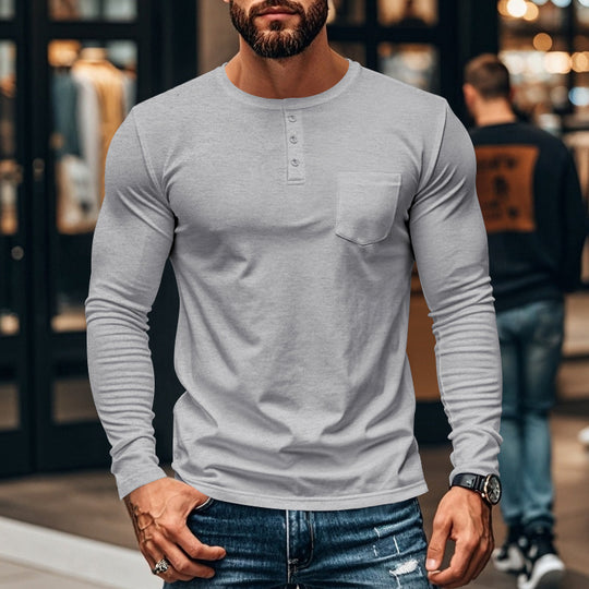 Herren Langarmshirt mit Knopfleiste und Brusttasche EB