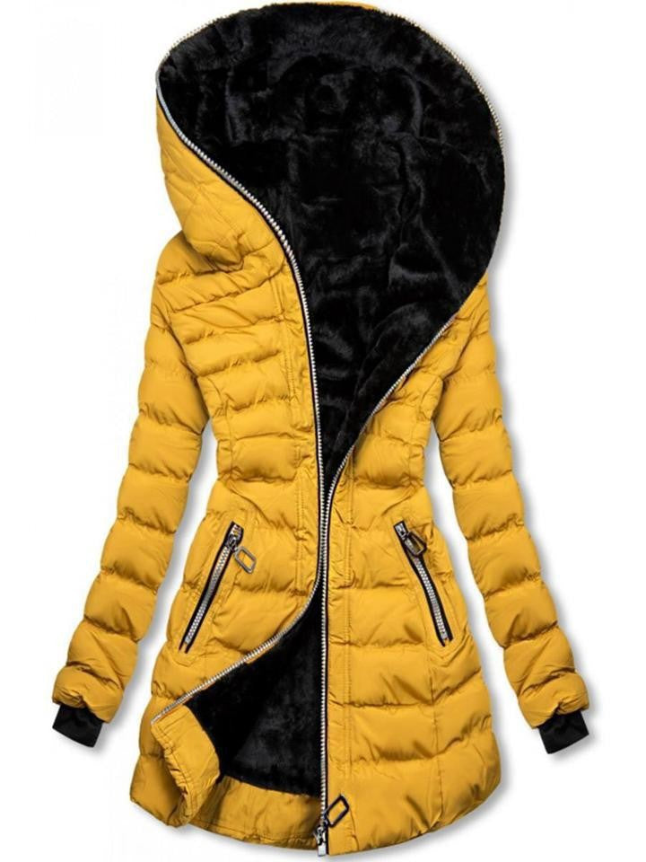 Damen gefütterte Winterjacke mit hohem Kragen und stilvollen Reißverschlusstaschen EB